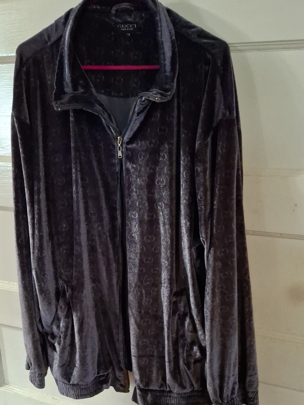 Gucci Dark Charcoal Velvet Zip-Front Bomber Jacket (Mis518)